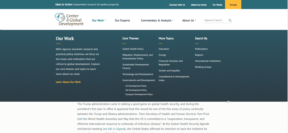 Screenshot of new main menu on CGD site