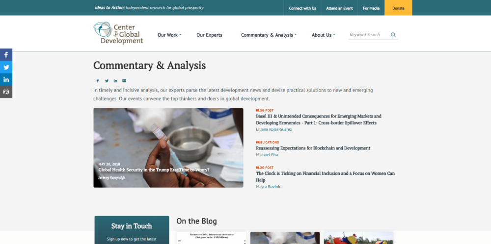 Screenshot of new commentary and analysis section on CGD site