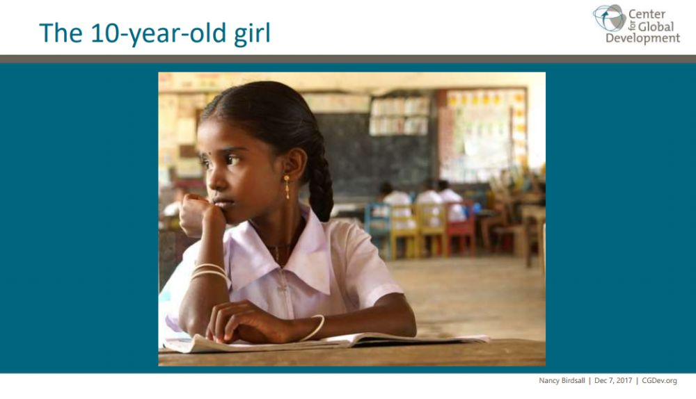 A slide from Nancy Birdsall's presentation at the 3rd Annual Birdsall Conference