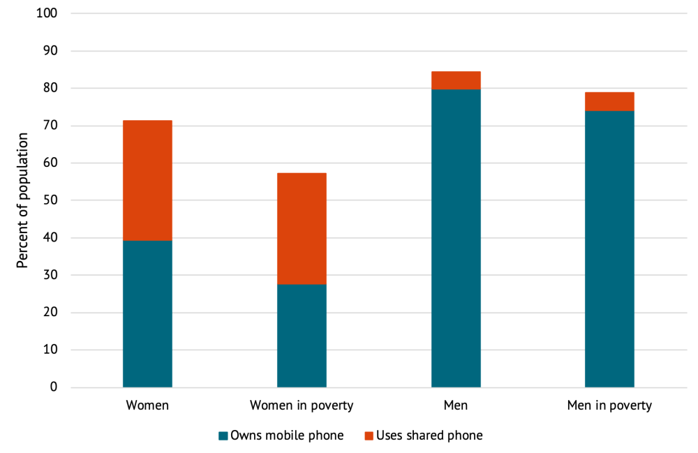 A graph showing the percent of women and men with access to a phone