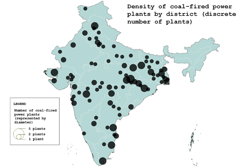Density of coal-fired power plants by district
