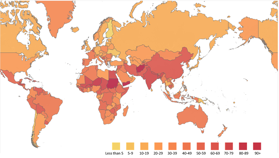Chart showing that Africa and South Asia are the regions hardest-hit by exposure to lead