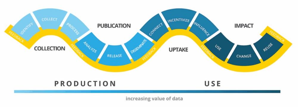 Chart showing the process of data production and use