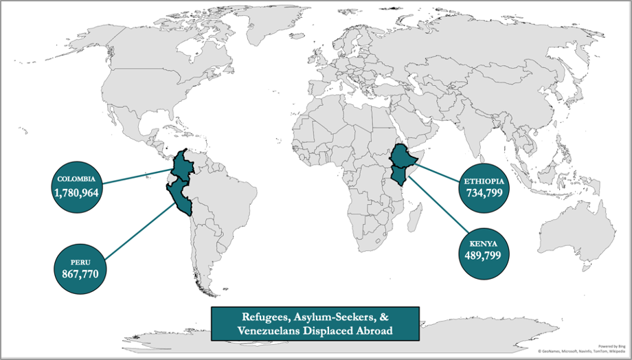 A map showing refugee populations worldwide