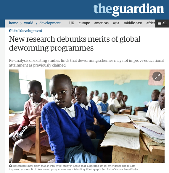 Mapping the Worm Wars: What the Public Should Take Away from the Scientific Debate about Mass Deworming theguardian debunks