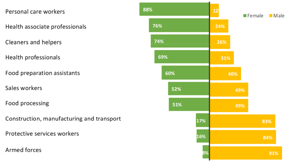 A chart gendered divisions among care work sectors