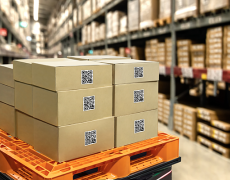 An image of boxes in transit in a warehouse